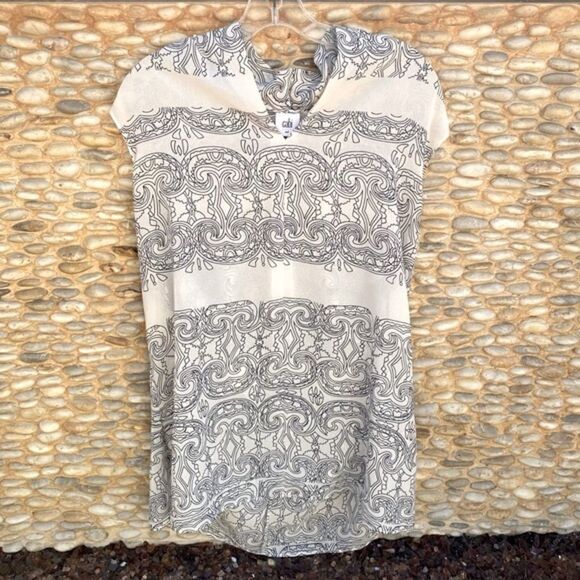 CABi Scrollwork Cream/Gray V-Neck Sleeveless Blous/Tunic #3091. Size Medium NWOT - Picture 3 of 10